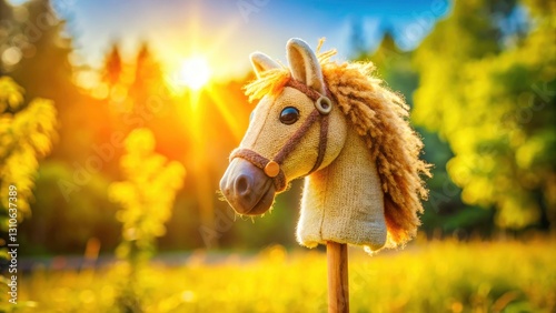 Panoramic Hobby Horse Photo: Plush Horse Head on a Stick,  Kids Toy,  Stick Horse,  Riding Toy, Hobby Horse Photography