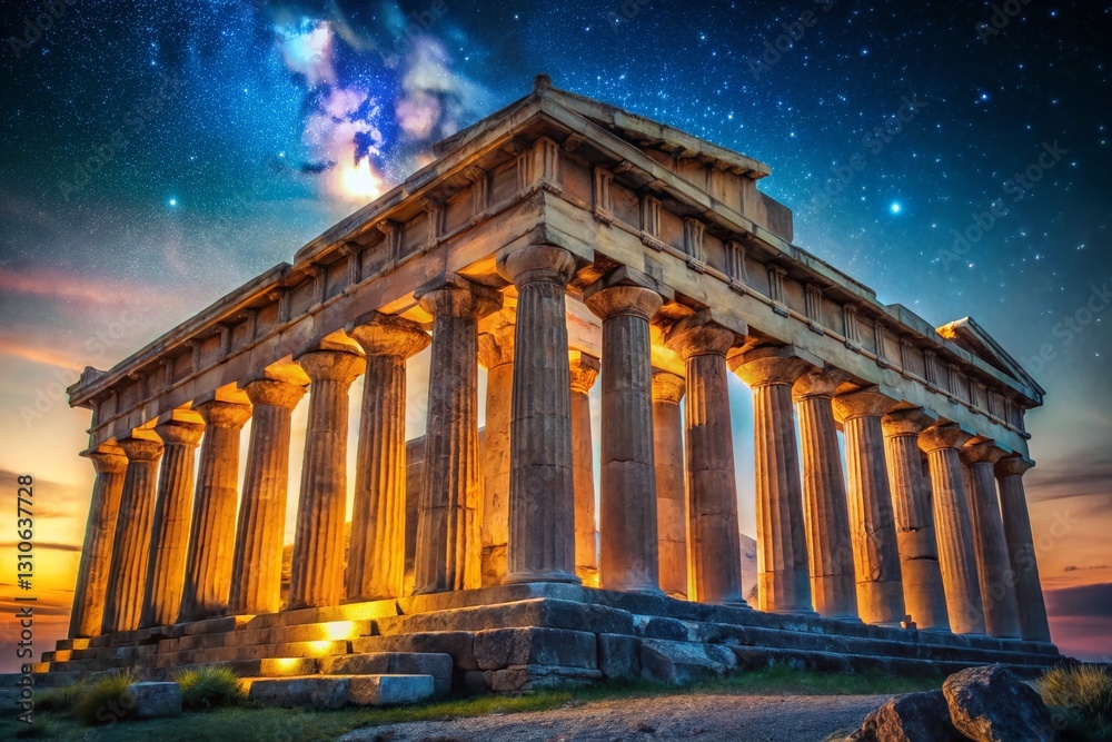 Obraz premium Majestic Night View: Ancient Greek Temple Illuminated