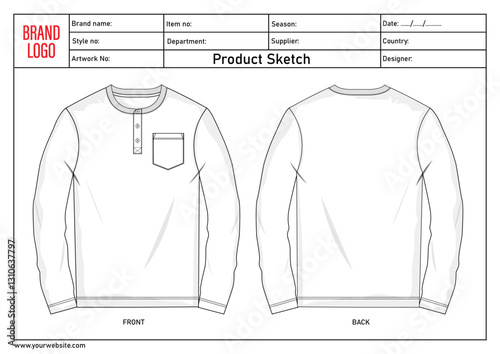 T shirt technical drawing fashion flat sketch template for men's and boys with clothing tech pack details