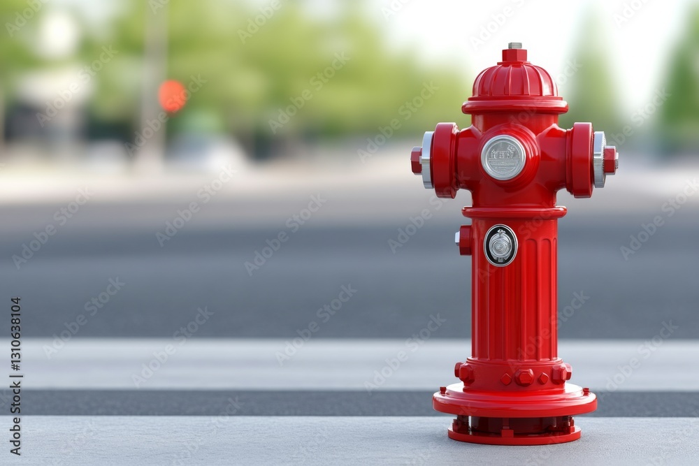 A bright red fire hydrant stands prominently on a city street A bright red fire hydrant stands prominently on a city street