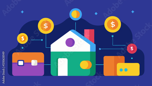 Real Estate Tokens A visual of colorful tokens with house icons being exchanged in a digital wallet representing fractional ownership and the trade of real estate assets.