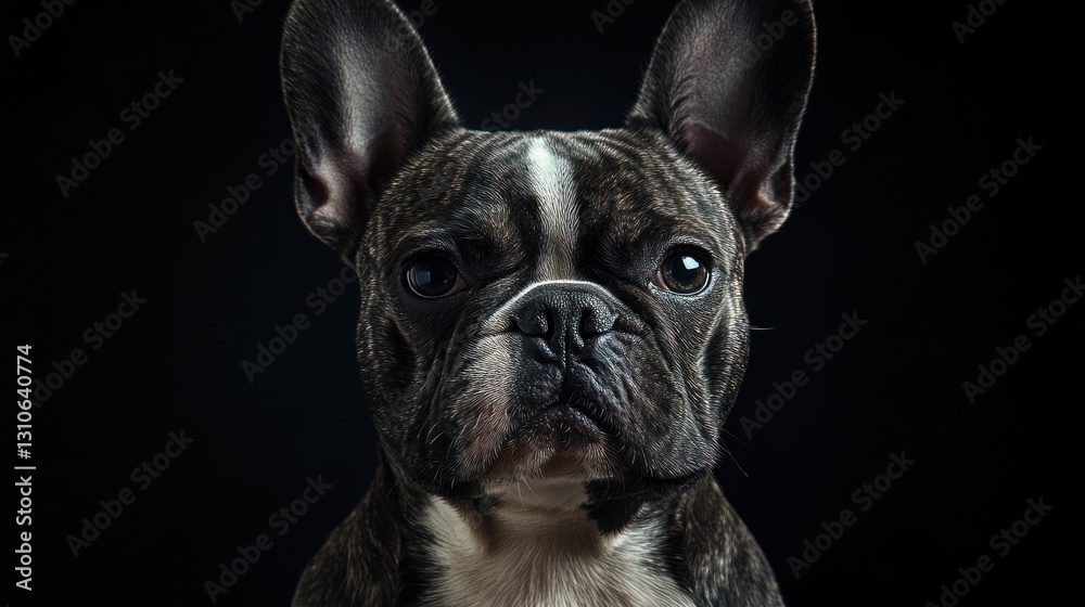 French Bulldog Portrait Against Dark Background, Capturing Expression French Bulldog Portrait Against Dark Background, Capturing Expression