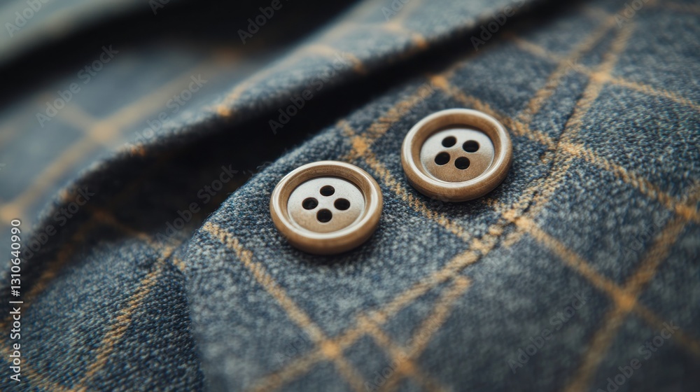 Close-up of stylish jacket buttons with textured fabric detail Close-up of stylish jacket buttons with textured fabric detail