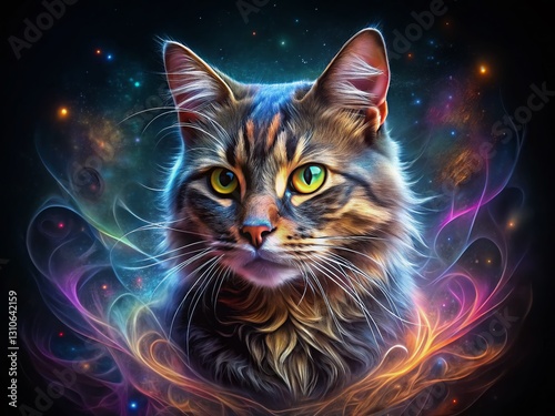 Majestic Surreal Cat on Black: Mystical Feline Portrait Photography