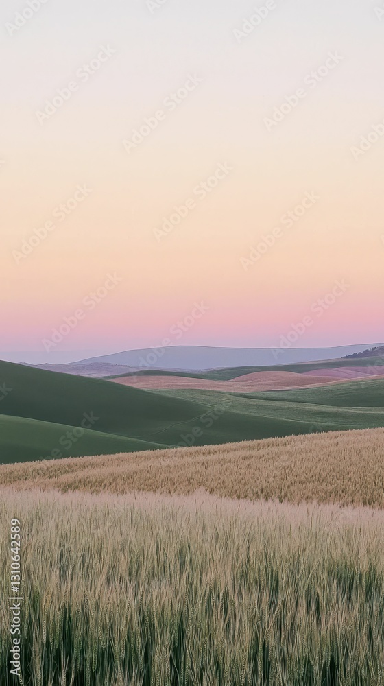 Obraz premium Serene Twilight Landscape of Wheat Field in Soft Color Palette