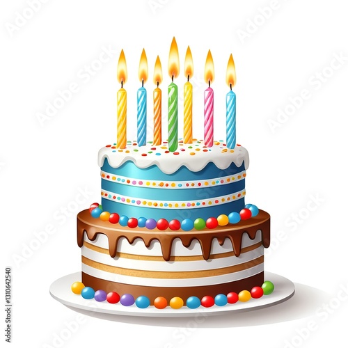 Delicious Two-Tier Birthday Cake with Colorful Candles