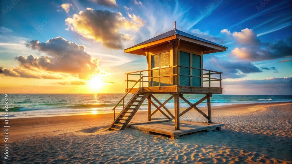 Summer Beach Lifeguard Tower Photography: Rule of Thirds Composition, Coastal Scene, Sunny Day, Ocean View Summer Beach Lifeguard Tower Photography: Rule of Thirds Composition, Coastal Scene, Sunny Day, Ocean View