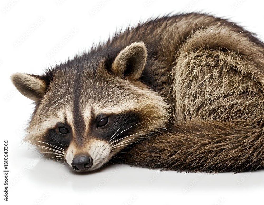 Fototapeta premium Sleepy Raccoon on White Background