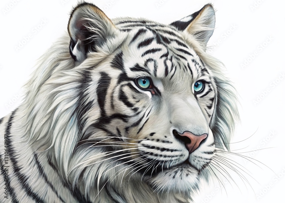 Obraz premium Majestic White Tiger Head Coloring Page: A Detailed Line Art Illustration for Creative Fun