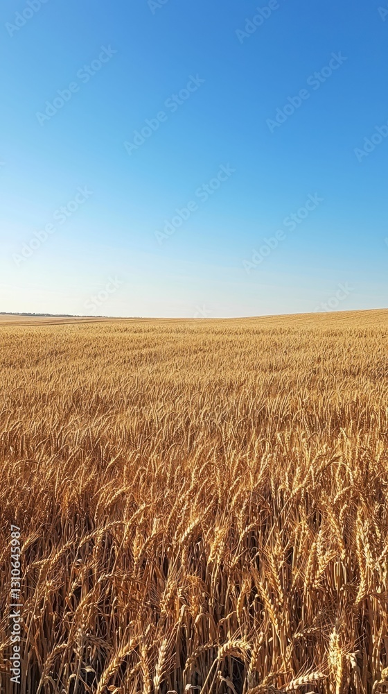 Vast Sunlit Field of Golden Wheat Under Clear Blue Sky Vast Sunlit Field of Golden Wheat Under Clear Blue Sky