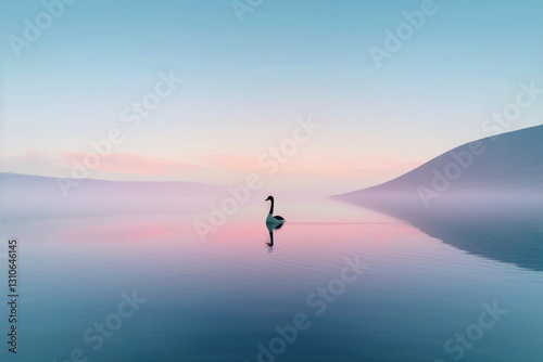 Swan Silhouette in Reflective Lake