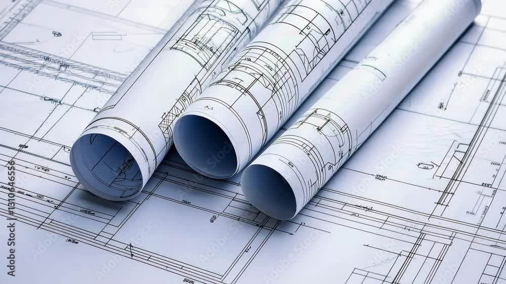Rolled Blueprint Architecture Plan on Detailed Paper Layout Rolled Blueprint Architecture Plan on Detailed Paper Layout