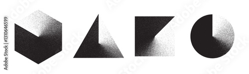 Set of halftone shapes rough grunge texture vector shapes black and white with transparent background