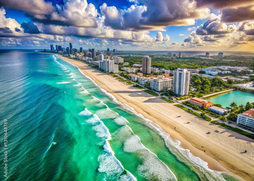 Fototapeta premium Miami Beach Aerial Drone View: Turquoise Waters & City Skyline