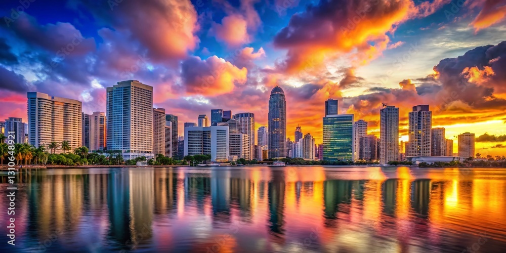 Fototapeta premium Miami Skyline Portrait: Stunning Cityscape at Sunset