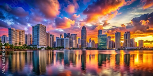 Miami Skyline Portrait: Stunning Cityscape at Sunset