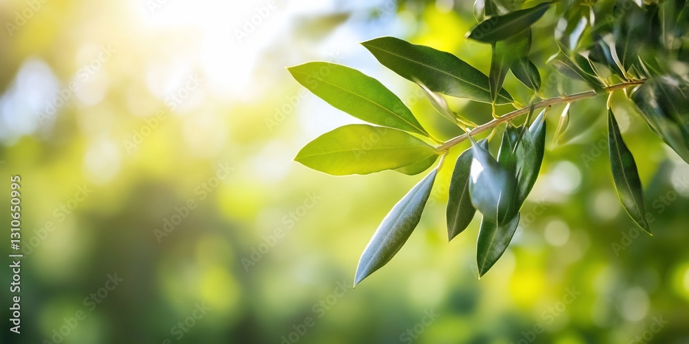 Obraz premium Olive Branch Green Leaves Sunlight Nature Background