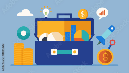 Investment Toolbox An open toolbox filled with various investment tools like stocks bonds and ETFs showing how a mutual fund combines various assets to build a strong portfolio.