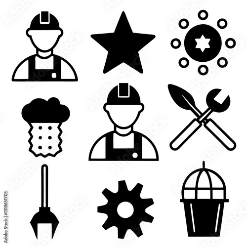 Labor Day, Linear icon set collection vector art illustration. International Labor Day