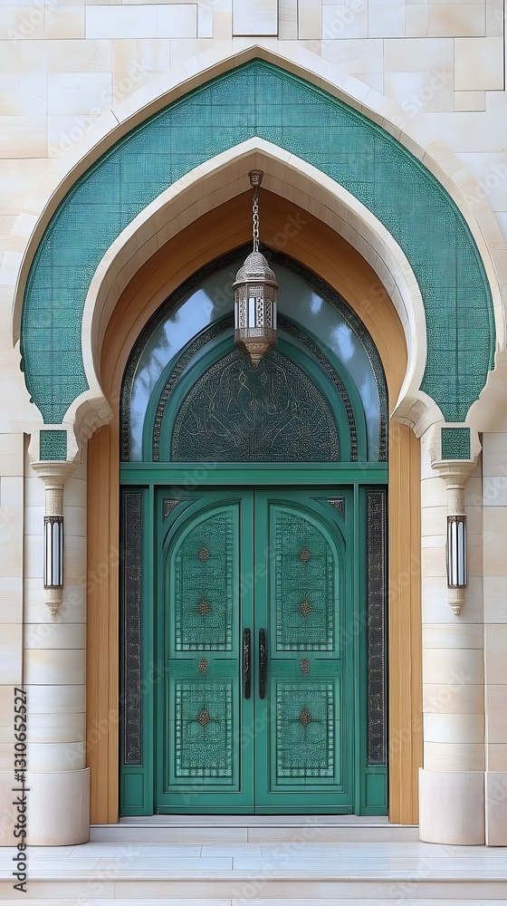 Obraz premium Ornate teal archway entrance doors
