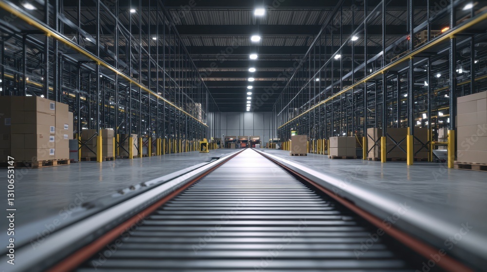 Vast Industrial Distribution Center with Endless Aisles of Products Vast Industrial Distribution Center with Endless Aisles of Products