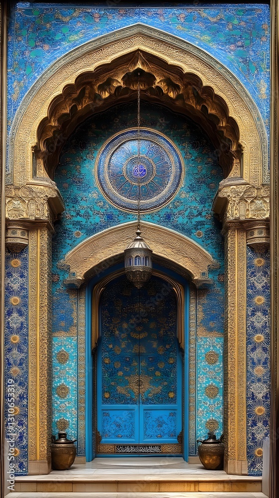 Obraz premium Ornate blue and gold doorway in a Moroccan style building