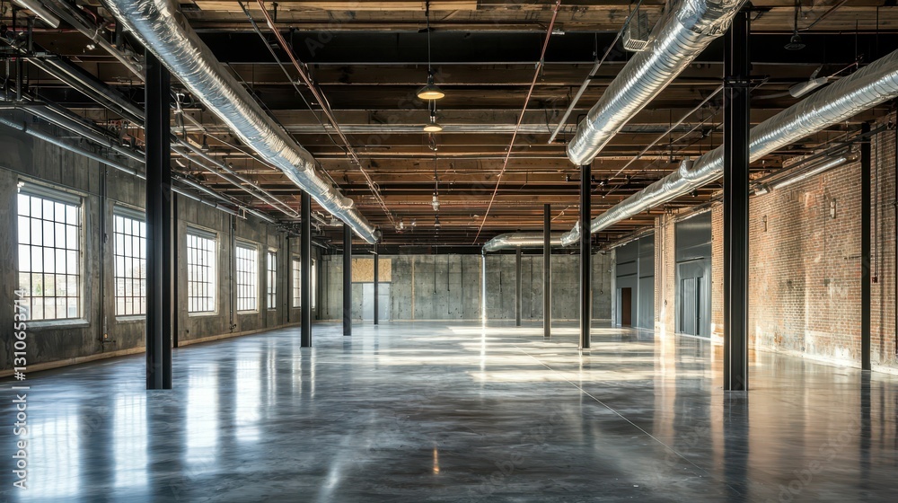 Industrial Chic Warehouse Interior with Exposed Architecture Elements Industrial Chic Warehouse Interior with Exposed Architecture Elements