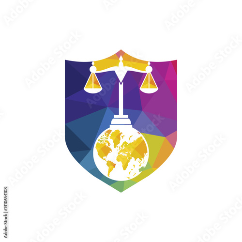 International tribunal and Supreme court logo concept. Scales on globe icon design.