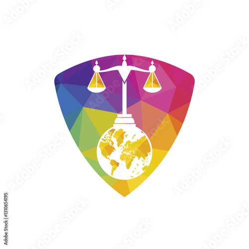 International tribunal and Supreme court logo concept. Scales on globe icon design.