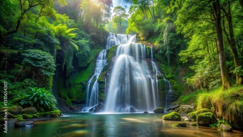 Waterfall in dense forest, forest, beauty of nature,  forest, beauty of nature, outdoors, misty atmosphere, landscape