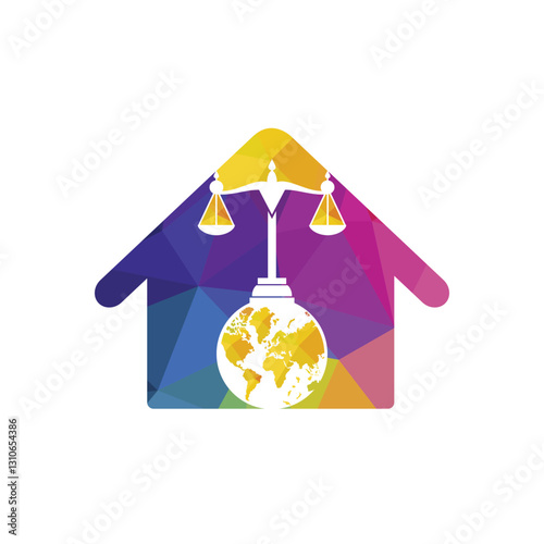 International tribunal and Supreme court logo concept. Scales on globe icon design.