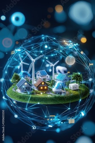 A peaceful town using AI-driven renewable resources