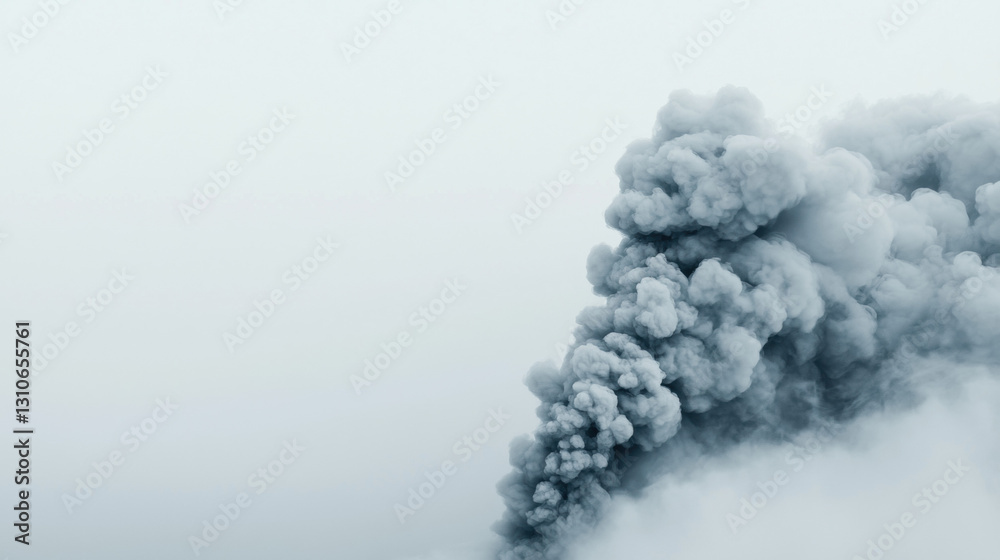 Naklejka premium A train travelling on tracks surrounded by an enigmatic poisonous fog creating an atmosphere of mystery and intrigue