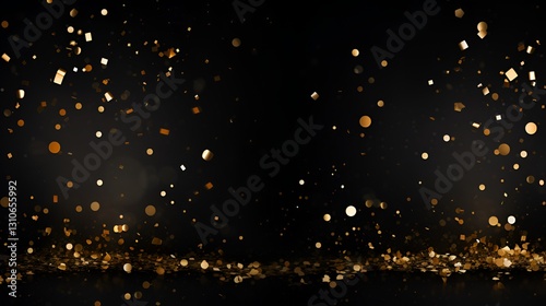 Elegant black and gold award ceremony background with shimmering golden confetti