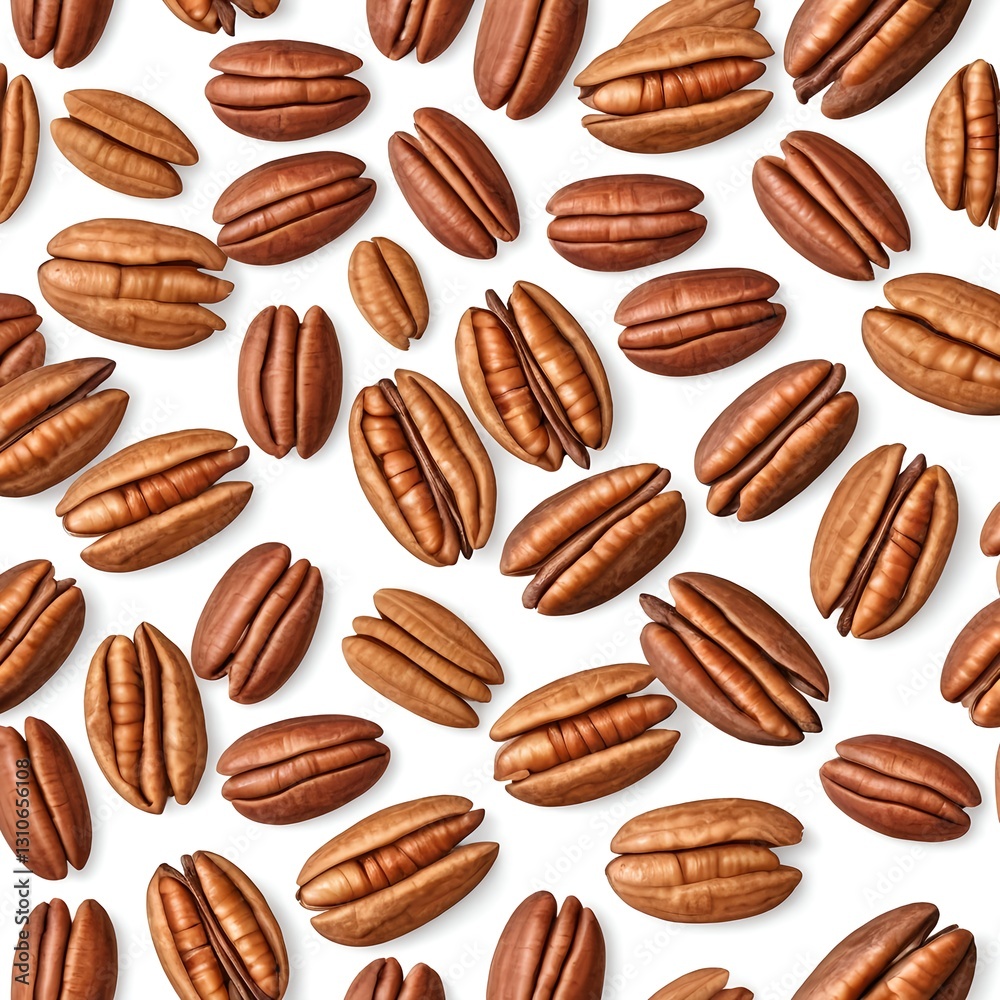 Obraz premium Scattered Pecan Nuts on White Background