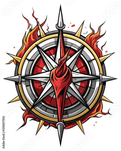 A broken compass, its needle crimson and spinning wildly, amidst shattered fragments.  The scene evokes disorientation and loss.