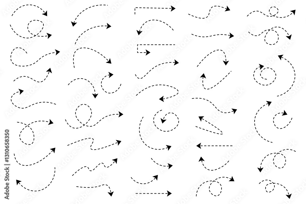 Dashed line arrow images on set. Vector illustration. Dashed line arrow images on set. Vector illustration.