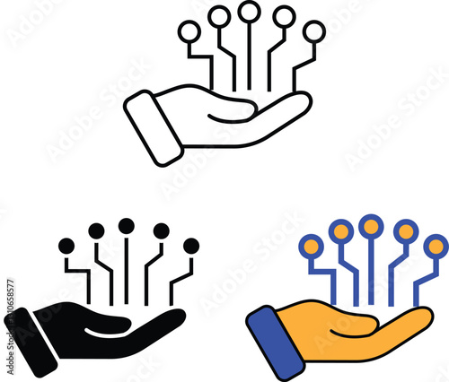 AI Hand Technology Icon set Hand Holding Digital Circuit for Artificial Intelligence, Innovation, and Technology Support with Transparent Background
