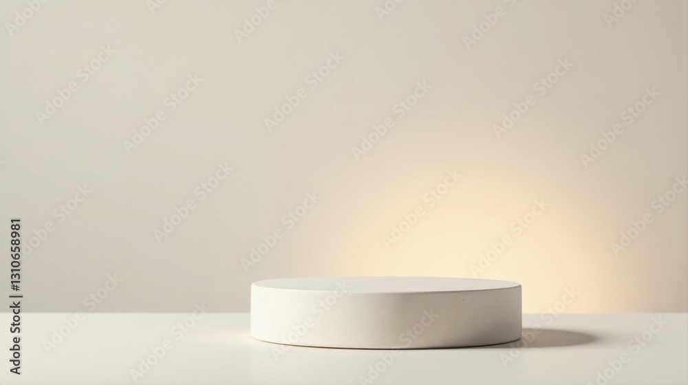 Simple White Circular Pedestal on a Light Background for Product Display and Presentation Simple White Circular Pedestal on a Light Background for Product Display and Presentation