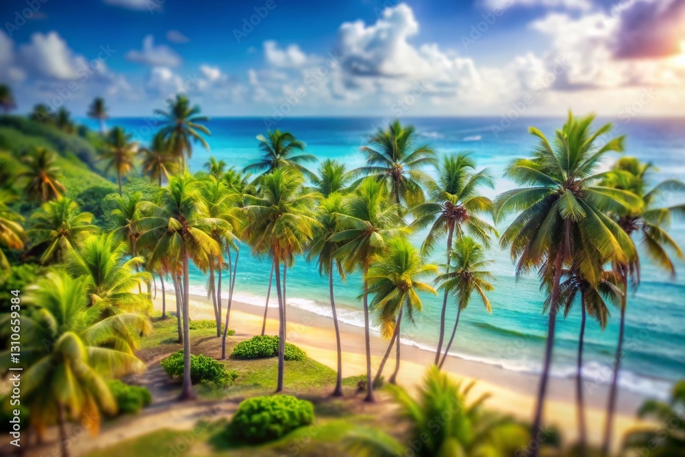 Miniature Palm Trees on Tropical Beach, Tilt-Shift Photography Miniature Palm Trees on Tropical Beach, Tilt-Shift Photography