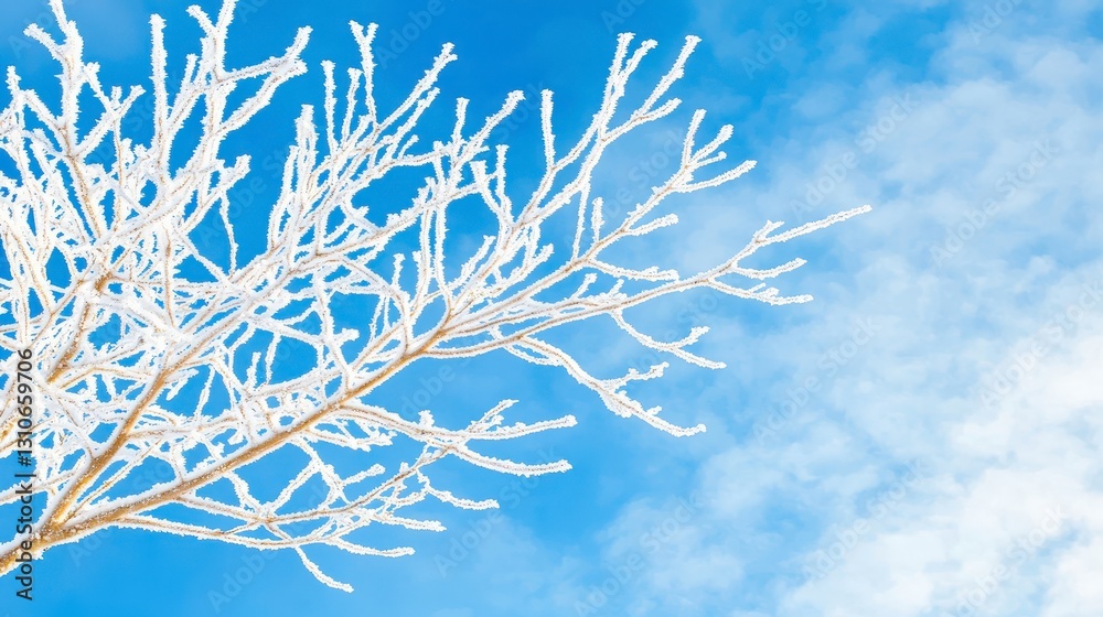 Frost Covered Branch Against Blue Sky Frost Covered Branch Against Blue Sky