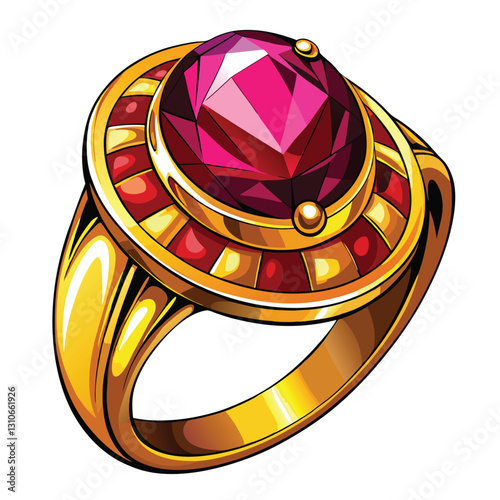 Create a realistic vector illustration of a garnet gemstone, showcasing its deep red hue,faceted surfaces, and inherent brilliance.  Include intricate details.