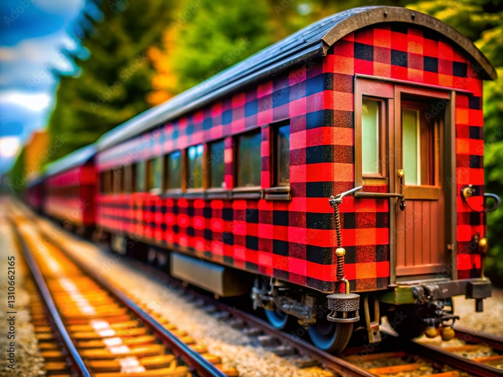 Fototapeta premium Miniature Tilt-Shift Buffalo Check Train Car Texture - Abstract Railway Background