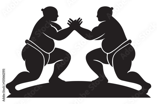 Sumo Wrestlers Facing Each Other in Silhouette Illustration Vector