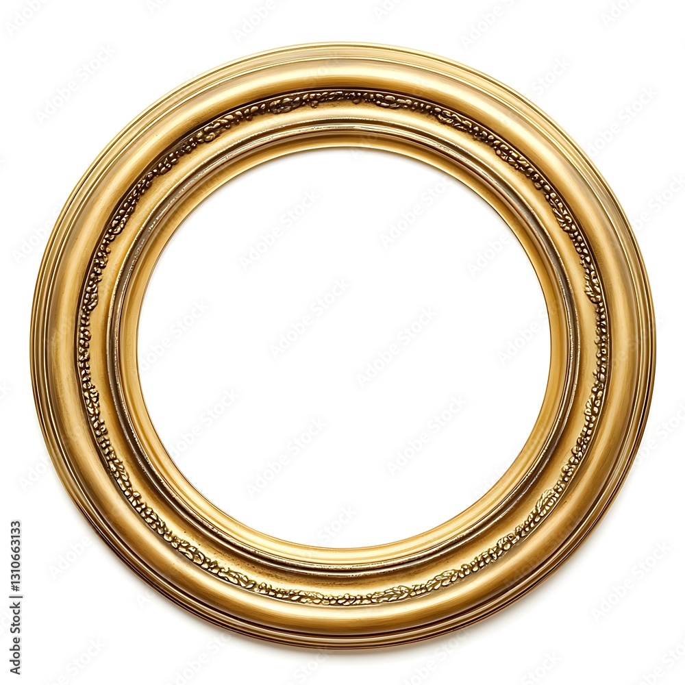 Obraz premium Gold round frame, featuring an elegant design and smooth finish, perfect for photos or artwork, isolated on white background