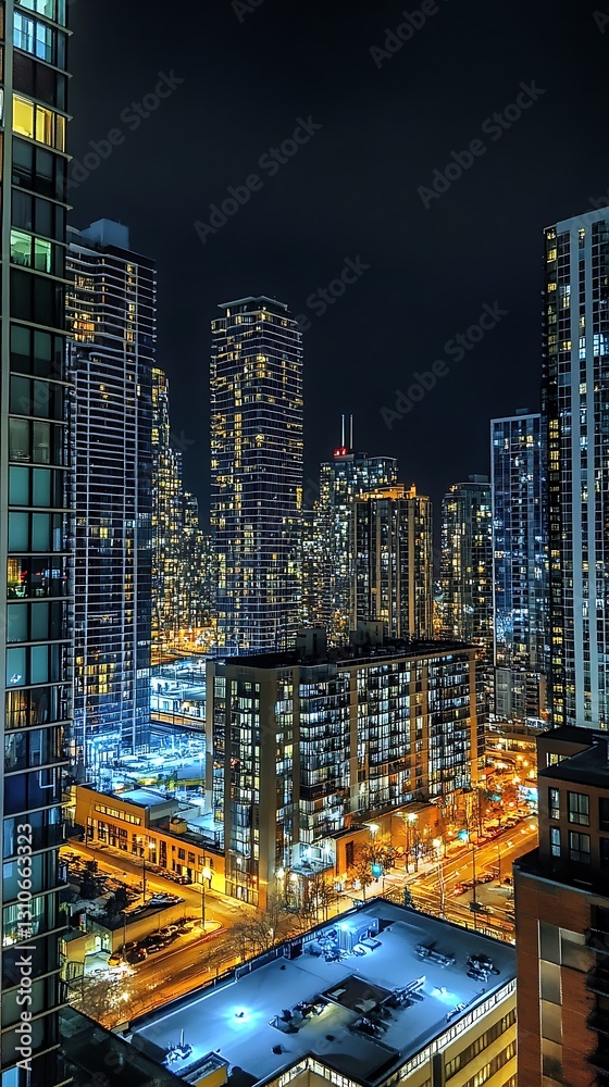Fototapeta premium Night Cityscape Aerial View