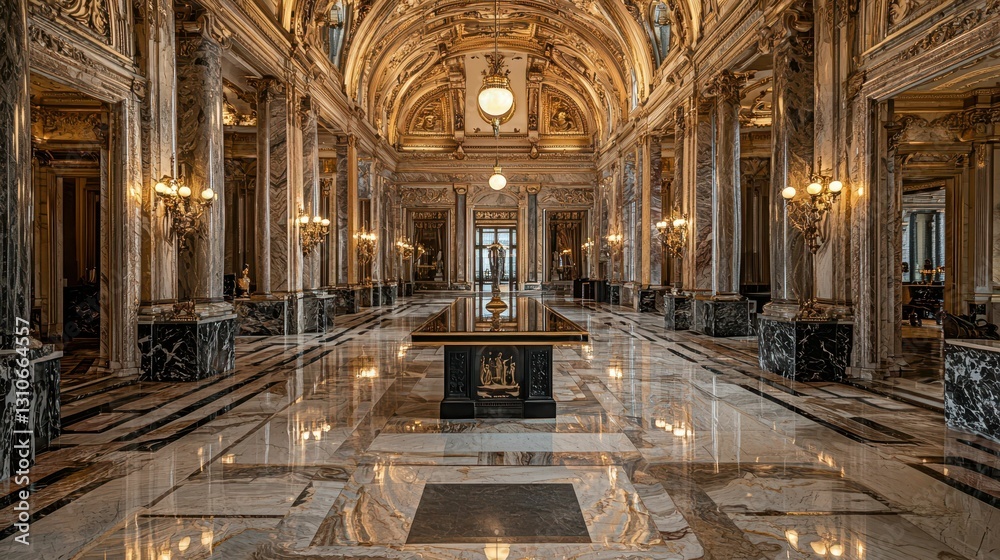 Obraz premium Dramatic Marble Interior of Elegant Dining Hall with Opulent Design