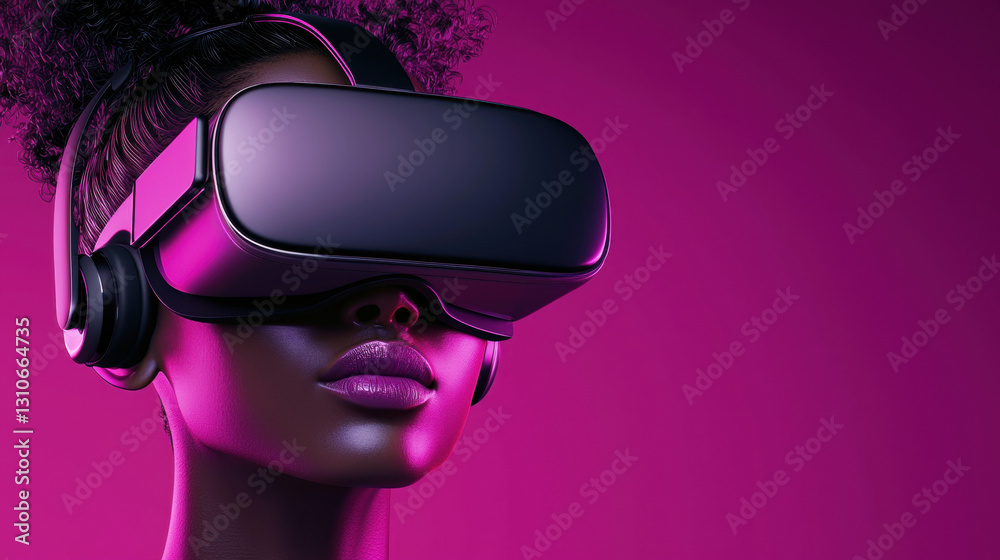 Woman engaged in immersive virtual reality experience wearing a vr headset for innovative shopping and entertainment Woman engaged in immersive virtual reality experience wearing a vr headset for innovative shopping and entertainment