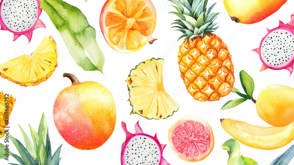 Vibrant assortment of tropical fruits, isolated on a white background, showcasing colors and textures. Vibrant assortment of tropical fruits, isolated on a white background, showcasing colors and textures.