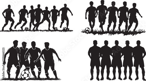 Silhouette of a group of soccer players, practicing together on the field vector silhouette